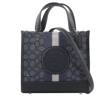 Coach 蔻馳 Dempsey Tote 22 緹花拼皮革二用托特包單寧藍午夜藍 C8417 Svvgd Pchome 24h購物