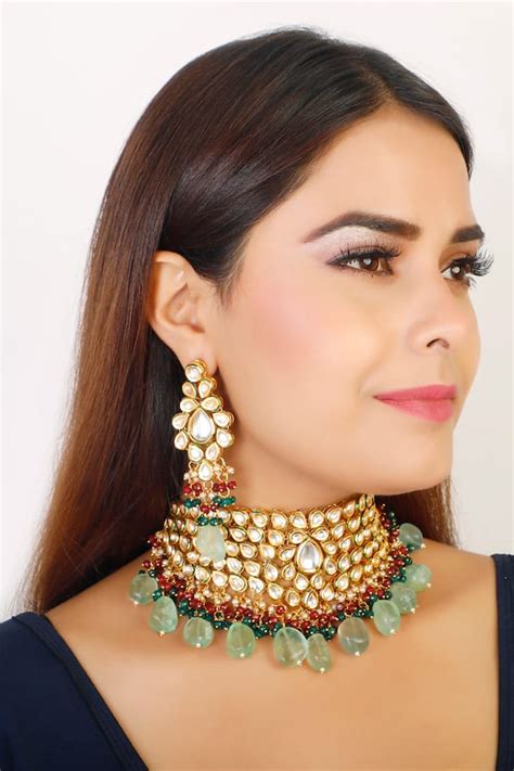 Buy Chhavi S Jewels Kundan Bead Drop Choker Jewellery Set Online Aza