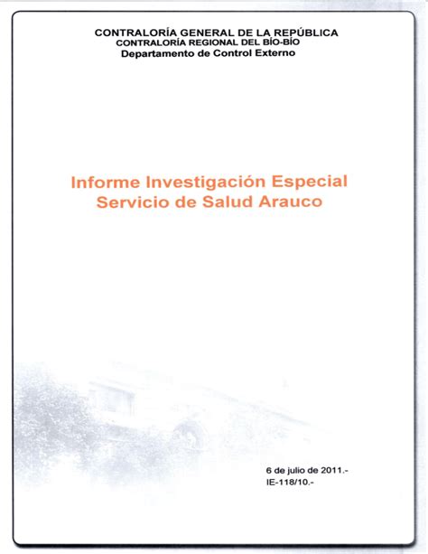 Informe Investigación Especial Servicio De Salud Arauco