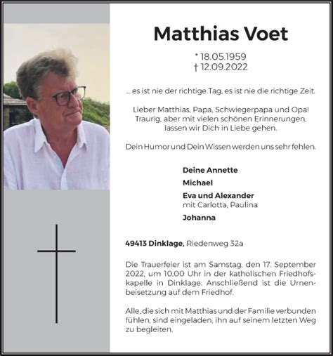 Traueranzeigen Von Matthias Voet Om Trauer De