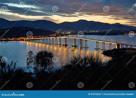 Tasman Bridge at night stock photo. Image of architecture - 97679232