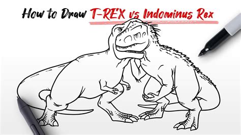 How To Draw Indominus Rex Vs Trex Tyrannosaurus Rex Dinosaur Fighting From Jurassic World Easy