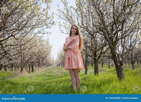 Beautiful Blonde Woman In A Flowered Garden Stock Photo Image Of Blossom Lady 135325588