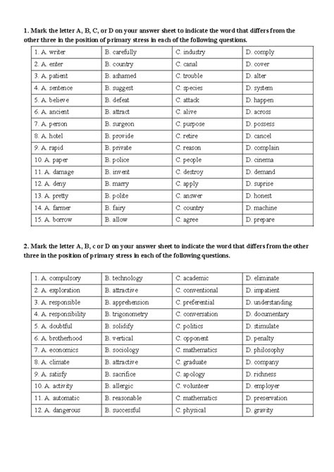 Stress Patterns in English Vocabulary: A Study Guide - Studocu
