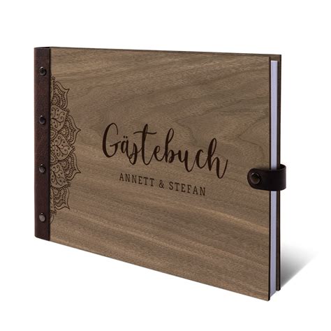 Personalisiertes Hochzeit Gästebuch A4 Mandala Lederbindung Quer