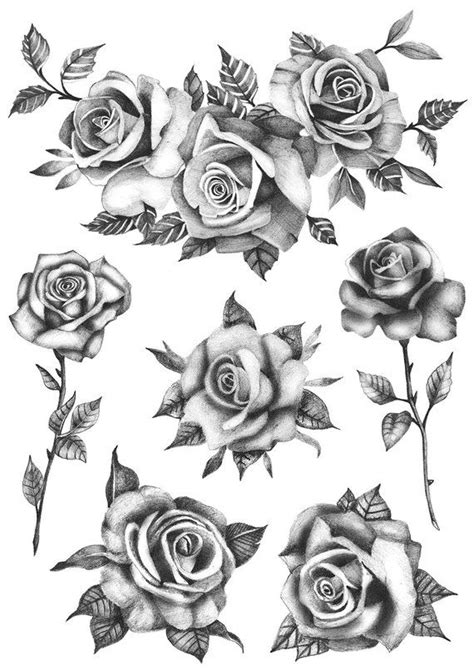 Roses Flower Set set of 6 Temporary Tattoo / Realistic - Etsy ...