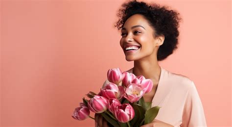 Premium Photo Woman Holding Bouquet Of Tulips