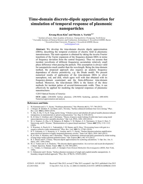 Pdf Time Domain Discrete Dipole Approximation For Simulation Of