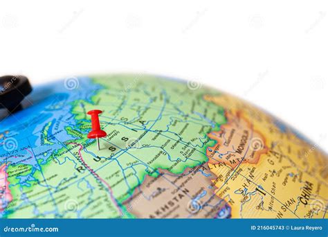 Russia Map Earth Globe Close Up With A Red Pin Stock Image Image Of