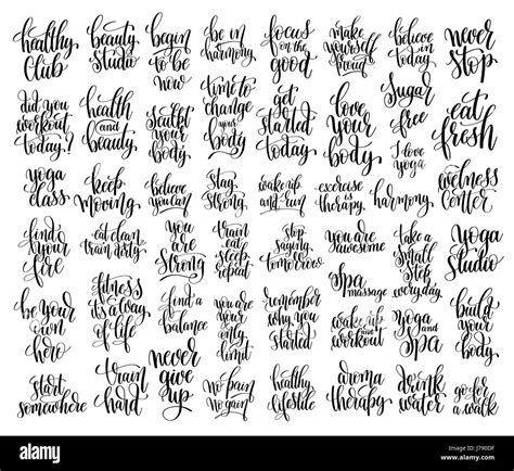 Set Of 50 Hand Lettering Inscriptions About Fitness Stock Vector Image