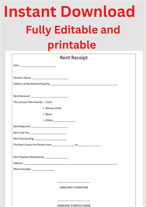 Fully Editable Landlord Rent Receipt Template I Tenant Rent Payment