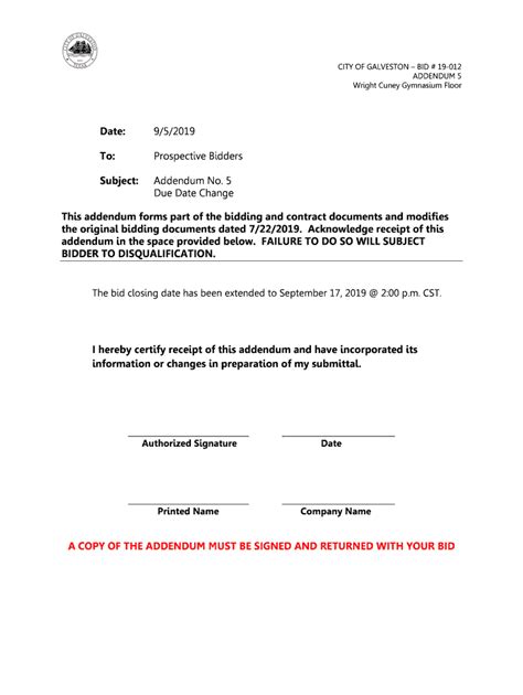 Fillable Online Addendum No Due Date Change This Addendum Forms Part