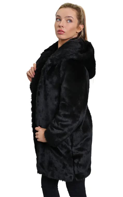 Felicia Luxury Black Faux Fur Hooded Winter Coat De La Creme Fashions