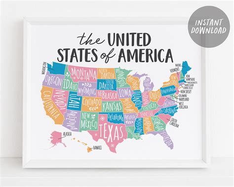 United States Of America Map Usa Map Wall Art For School Homeschool C