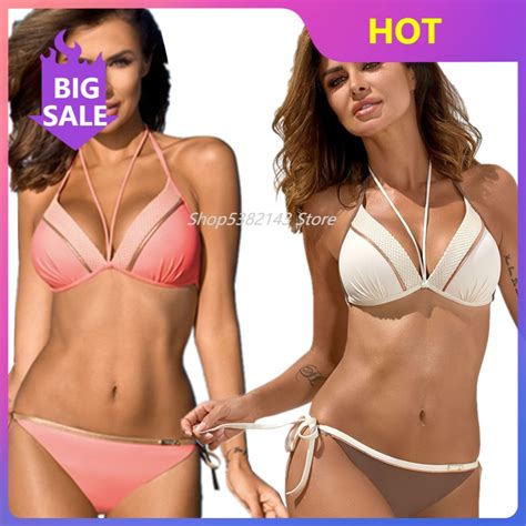 Bikini Push Up con aros para mujer traje de baño Sexy con S XXL y estampado a cuadros para