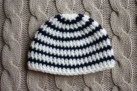 Cute Crochet Knit Cream Off White And Navy Blue Stripes Baby Etsy