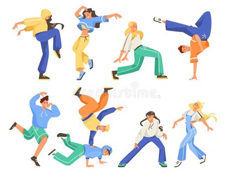 Personajes Felices Bailando Moviendo Su Conjunto De Vectores Corporales