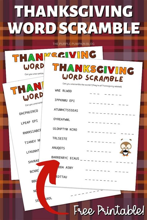 Free Printable Thanksgiving Word Scramble Worksheets