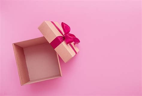 Premium Photo Open Empty Gift Box With Satin Ribbon Bow On Pink