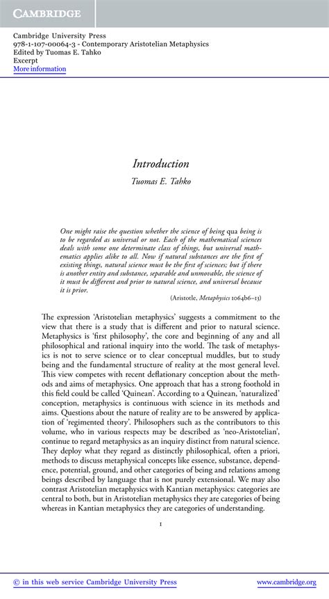 Pdf Contemporary Aristotelian Metaphysics