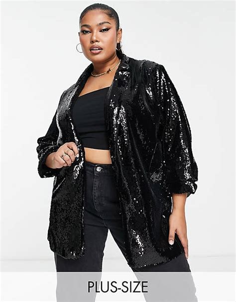 River Island Plus Co Ord Sequin Oversized Blazer In Black Asos