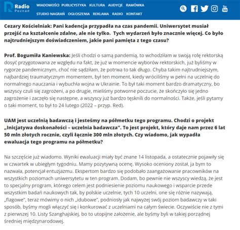 Rektorka Uam Prof Bogumi A Kaniewska W Radiu Pozna Uniwersytet Im