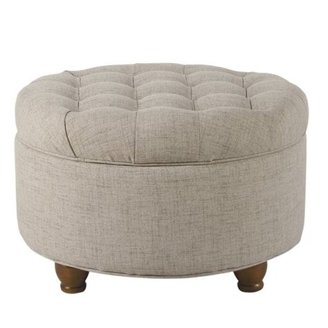 2024 Best Of Cream Fabric Tufted Round Storage Ottomans