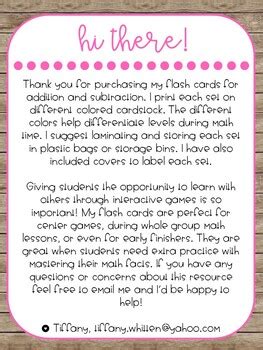 Math Addition Subtraction Flashcards TPT