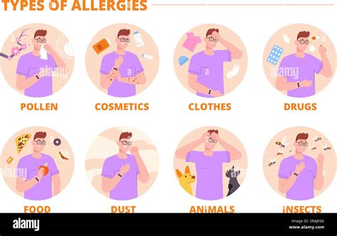 Types Of Allergies Allergy Type Infographic Seasonal Allergic Disease Immunity Reaction On