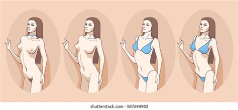 Beautiful Woman Posing Naked Bikini Beige Stock Vector Royalty Free