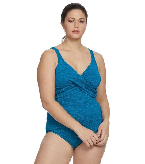 Penbrooke Krinkle Plus Size Chlorine Resistant One Piece Cross Over