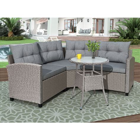 Outdoor Sectional Dining Table Sets Half Round Pe Wicker Conversation