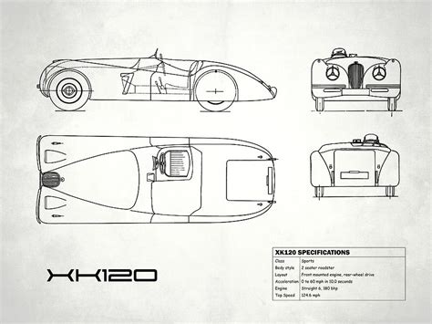 Jaguar Xk 120 Blueprint White Photograph By Mark Rogan