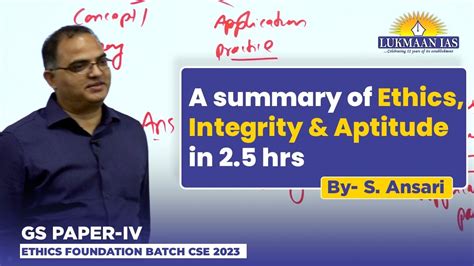 A Summary Of Ethics Integrity And Aptitude In Hrs By S Ansari