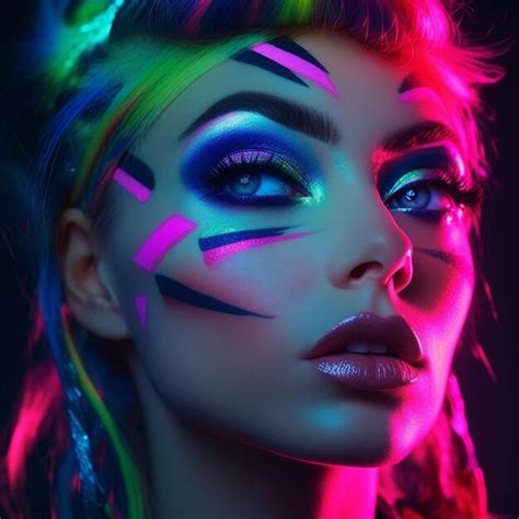 Premium Photo A Woman With Colorful Hair And Makeup On Her Face