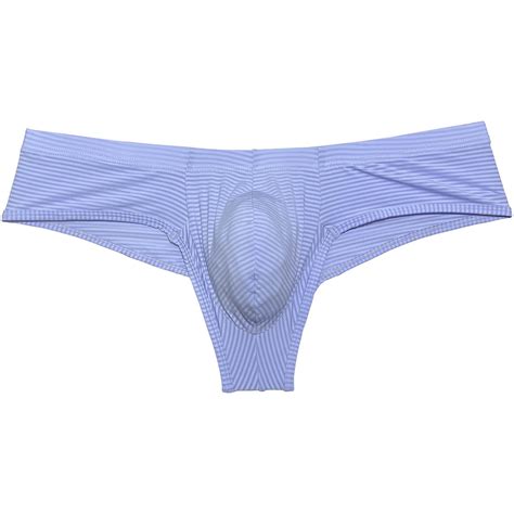 Botmois Men Stripe Thin Ice Silk Bikini Briefs Panties Enhance Pouch Underwear Underpants Light
