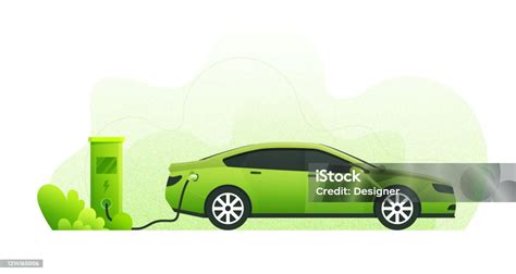 Energi Hijau Ekologi Mobil Listrik Konsep Flat Design Vector Ilustrasi