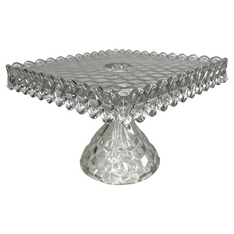 Antique American Square Glass Pedestal Cake Stand Fostoria At Stdibs