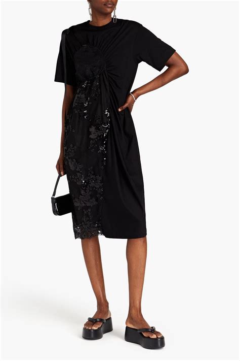 SIMONE ROCHA Sequined Tulle Paneled Supima Cotton Jersey Midi Dress