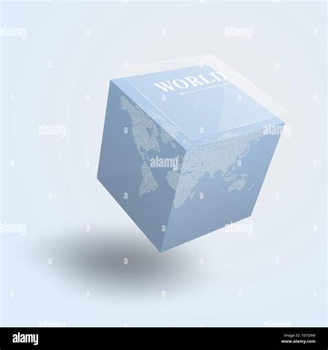 World Map On 3D Cube Transparent Blue Cubic Globe Vector Illustration