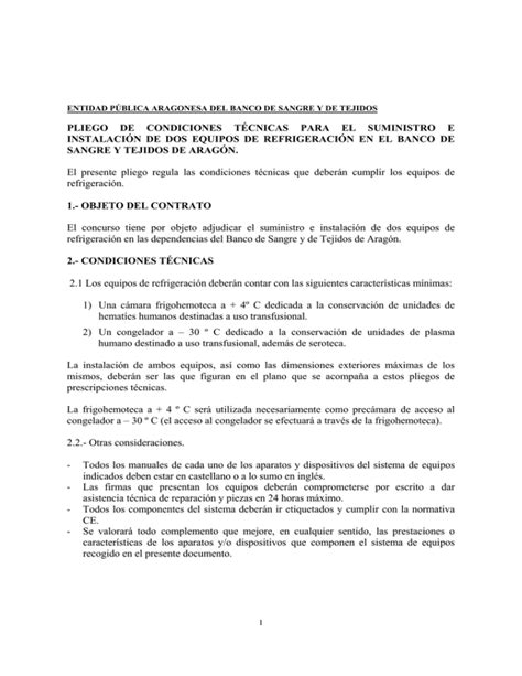 pliego de condiciones técnicas para el suministro e instalación de