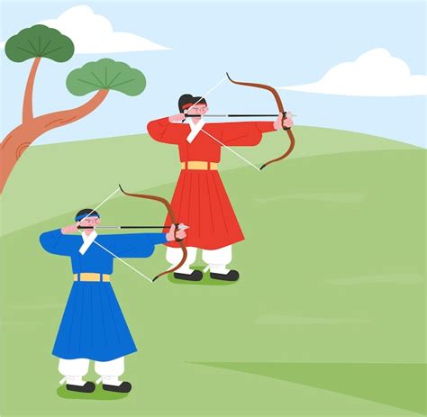 Premium Vector Two Archers In Traditional Costumes Are Shooting A