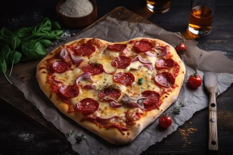 Premium AI Image Heartshaped Pizza With Spicy Salami And Mozzarella