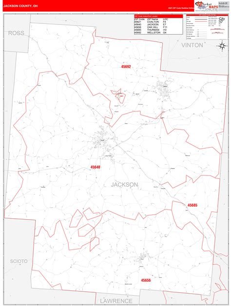 Jackson County Oh Zip Code Wall Map Red Line Style By Marketmaps