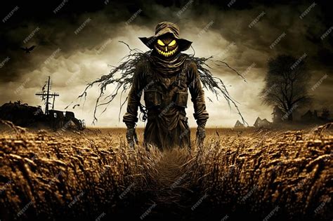 Premium Photo Scary Scarecrow In The Field Horror Terrifying Background