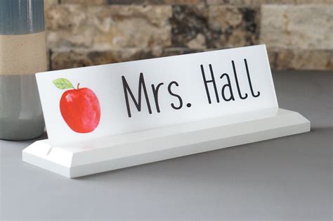 Teacher Classroom Desk Name Plate With Logo Personalized Wood Etsy