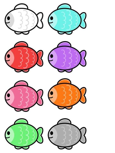 Four Different Colored Fish Are Shown In The Same Color And Black