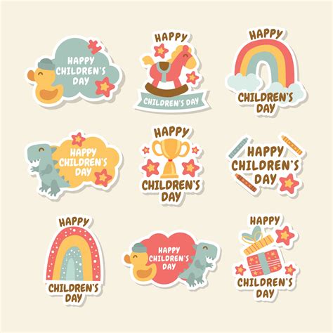 Happy Childrens Day Cute Doodle Sticker Set 3330315 Vector Art At Vecteezy