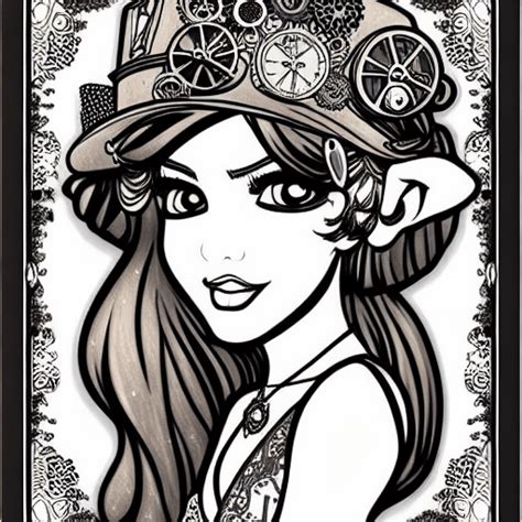 Steampunk Princess Coloring Book Black And White Realistic Art Style