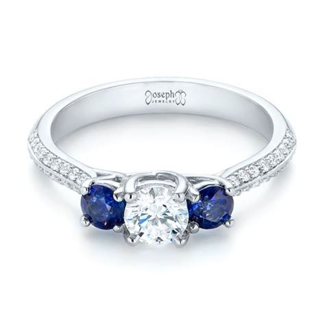 Custom Three Stone Blue Sapphire And Diamond Engagement Ring 103490 Seattle Bellevue Joseph